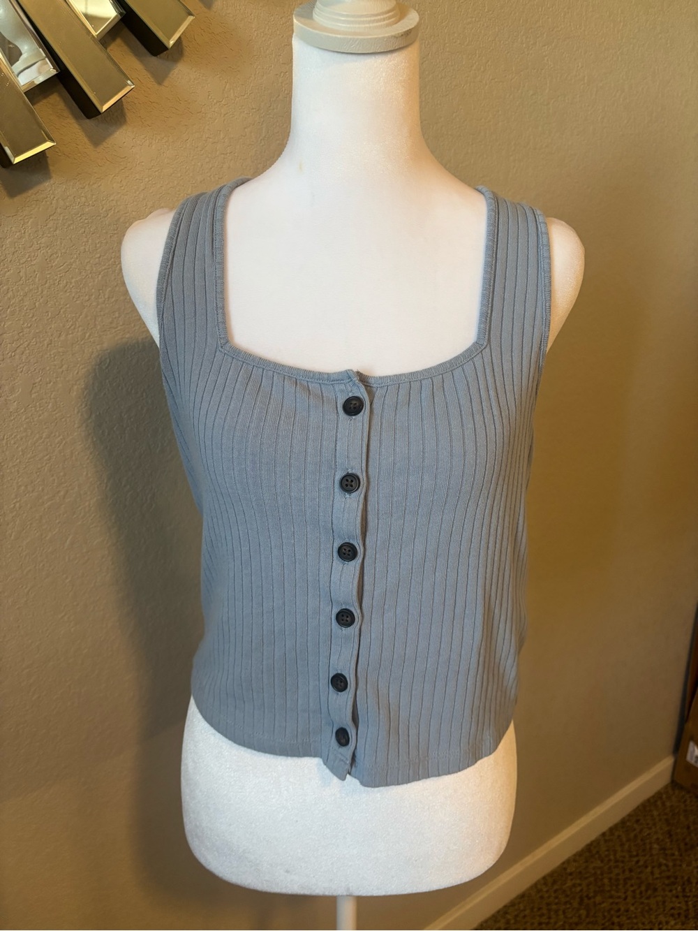 Madewell Slate Gray Ribbed Button-Front Tank